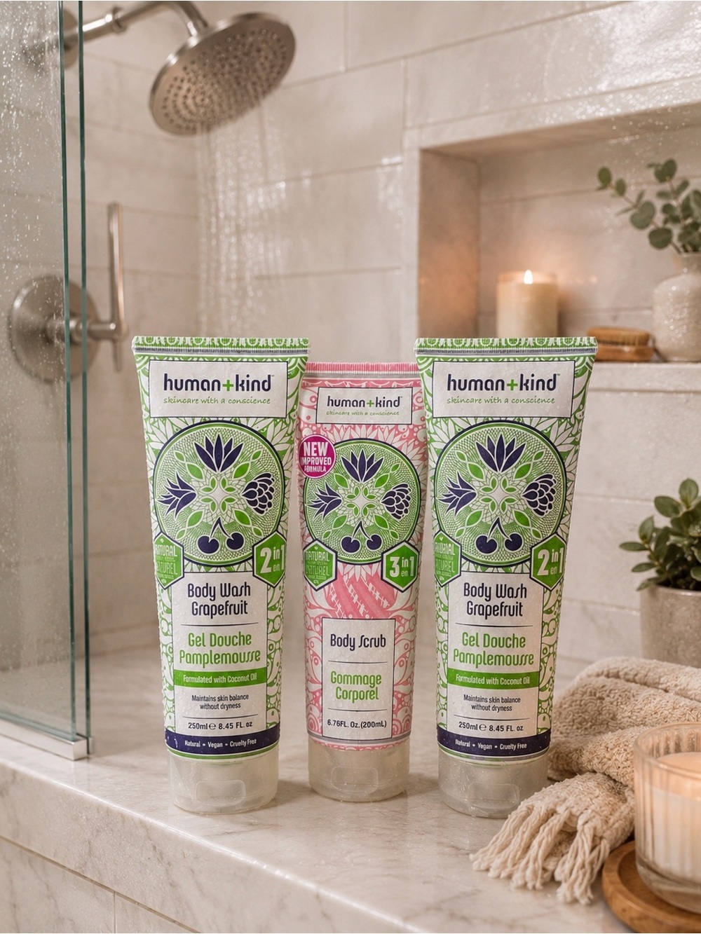Humankind Grapefruit Body Wash & Scrub Set - Green and Pink
